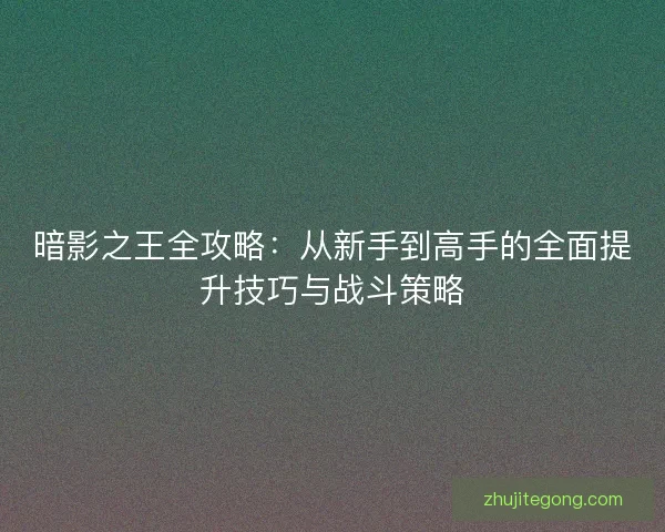 暗影之王全攻略：从新手到高手的全面提升技巧与战斗策略